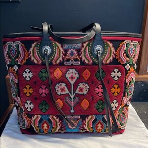 ETRO Colourful Bohemian Velvet and Black Leather Large Tote - NEW
